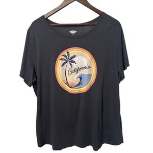 Old Navy‎ California Women T-Shirt Gray Sz 2X Casual Summer Vacation Tropical